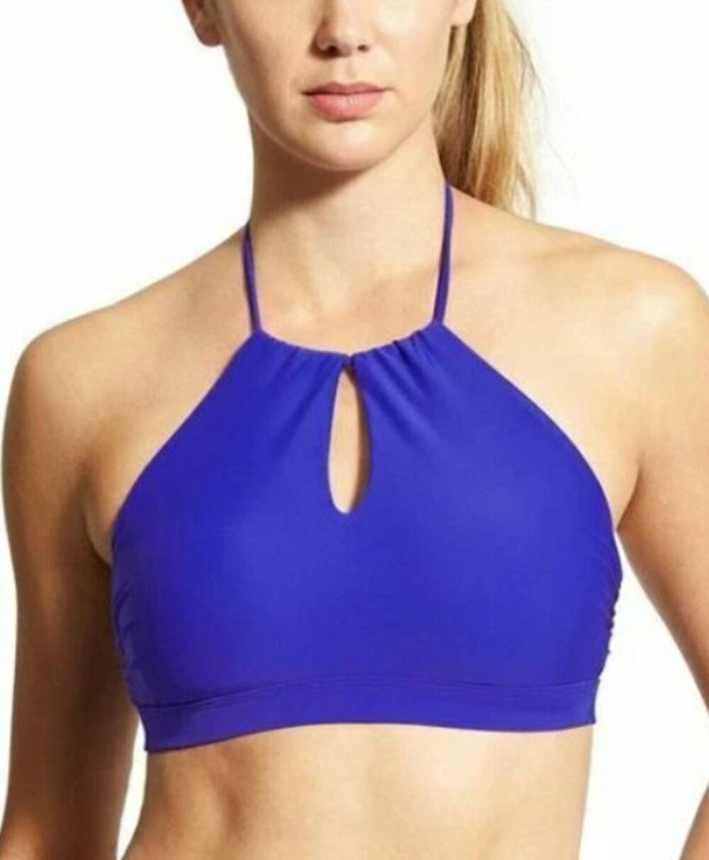 Athleta Halter Bikini Top M Purple Blue Keyhole Swim Summer Beach Sea Vacation